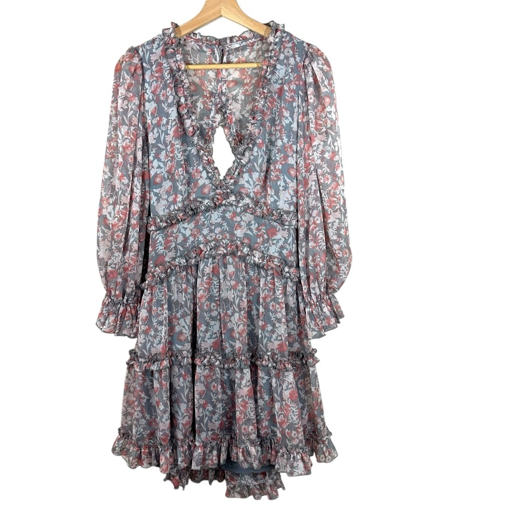 AURA the Label Boho Floral Mini Puff Sleeve Dress Size Large